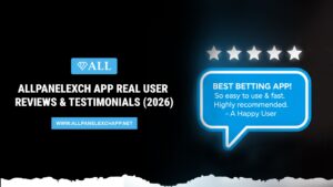 Smartphone screen displaying honest AllPanelexch user reviews, ratings, and 2026 betting feedback.